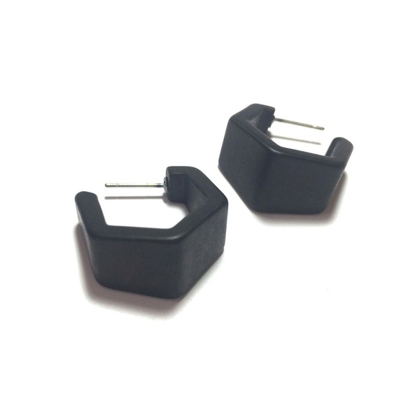 Frosted Lucite Geometric Hexagon Hoops Earrings - Picture 3 of 5